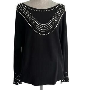 LIV Milano Yummy Sweater Medium M Pearl and Rhinestone Necklace Long Sleeve NEW